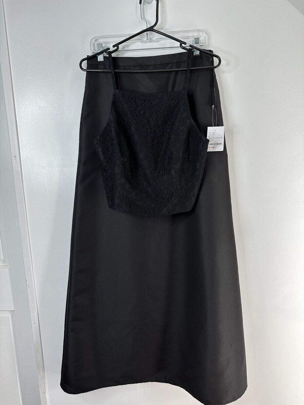 Dessy Collection Vivian Diamond Shirred Full Length Skirt Lace Cropped Top NEW ￼